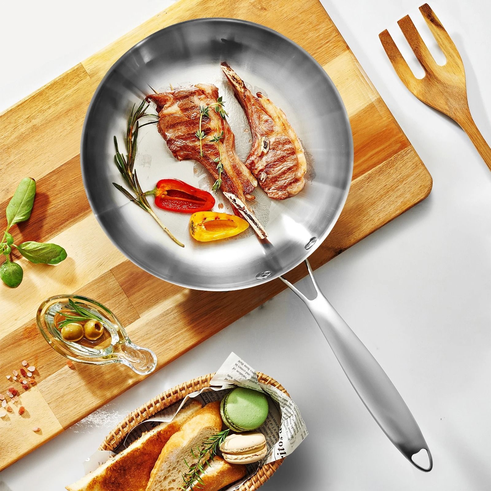 304 Stainless Steel Frying Pan Nonstick Uncoated Cookware