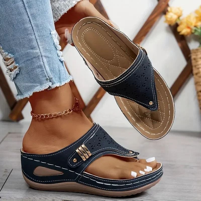 Womens Summer Wedge Platform Slip On Open Toe Sandals