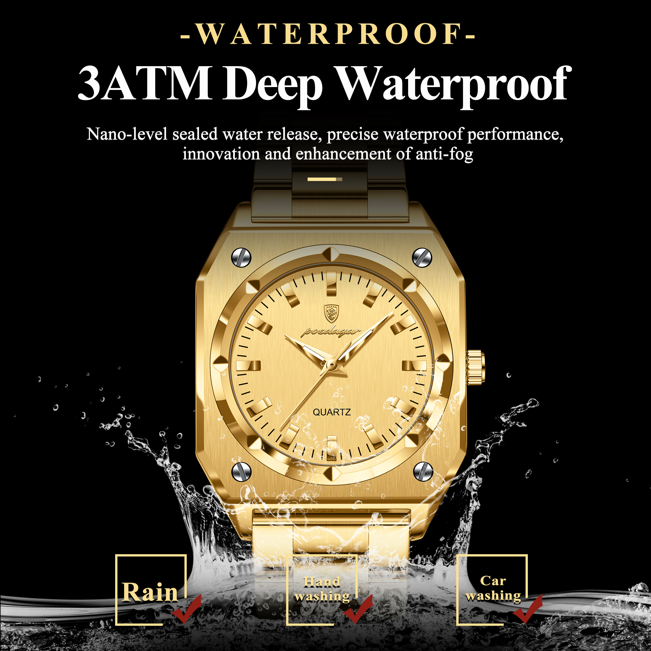 Stainless Steel Quartz Women's Watches, Luxury Elegant Square Ladies Watch, Waterproof Luminous Watch for Woman