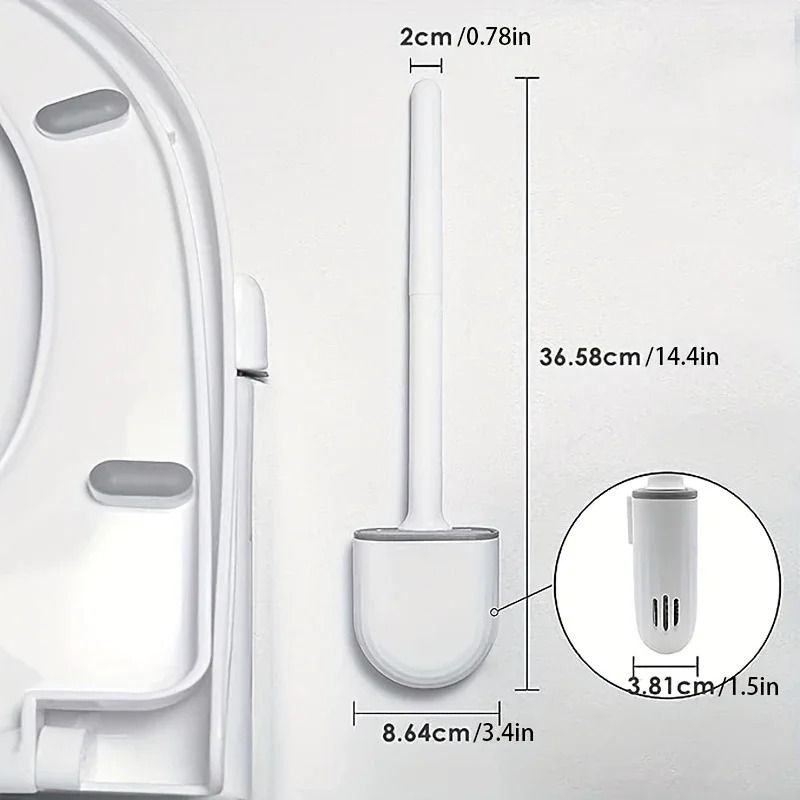 Hanging silicone toilet brush with Quick Dry Holder and Long Handle Bathroom Cleaner