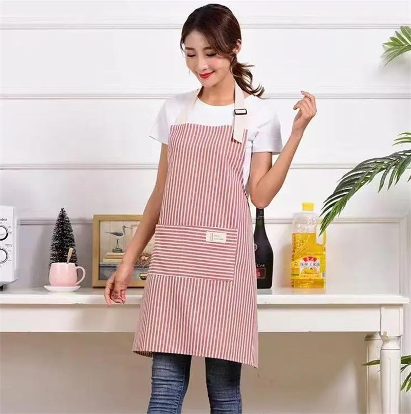 Cotton Linen Striped Apron for Kitchen, Stain & Oil Resistant Coffee Apron with Cotton Waistband