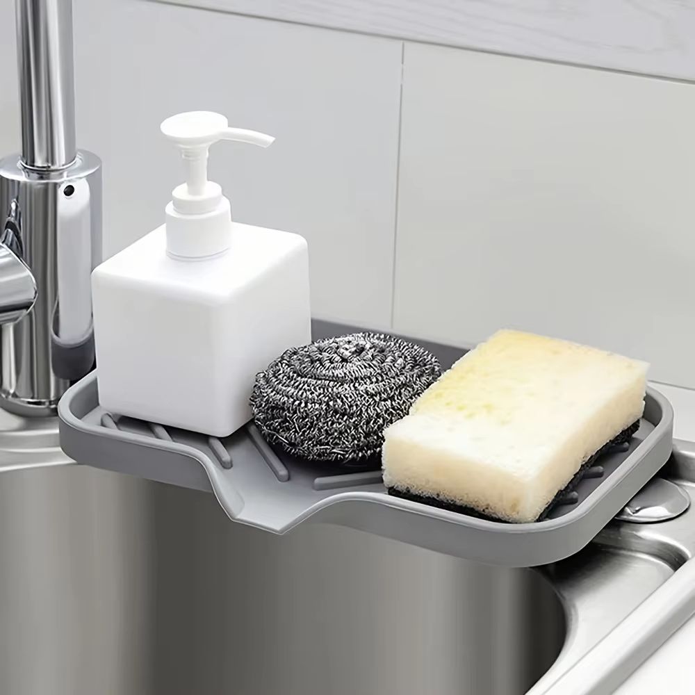 Silicone Faucet Mat and Sink Tray with Soap Dispenser – Japanese Style Kitchen & Bathroom Drain Mat