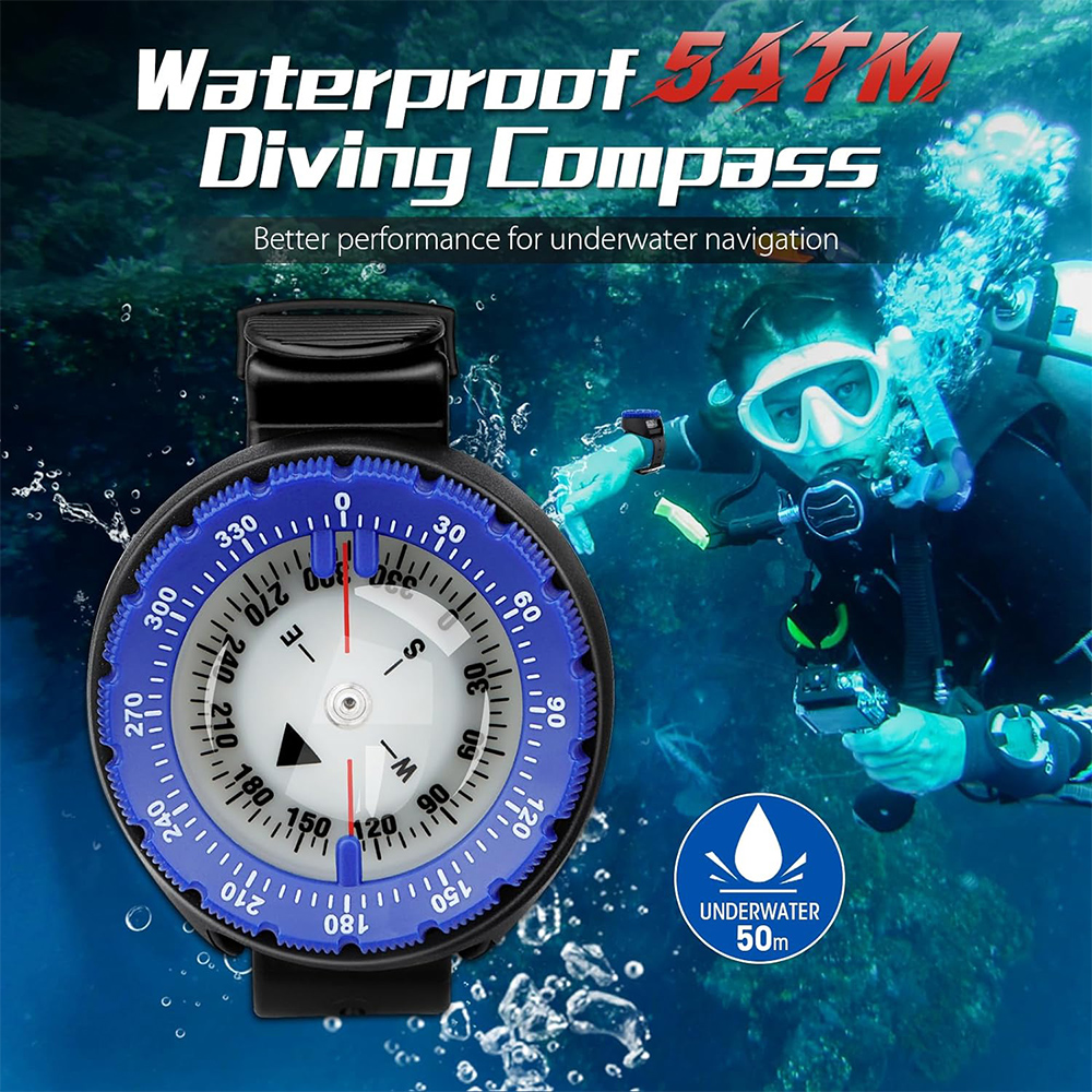 Waterproof Scuba Diving Compass Watch with Luminous Wrist Navigation