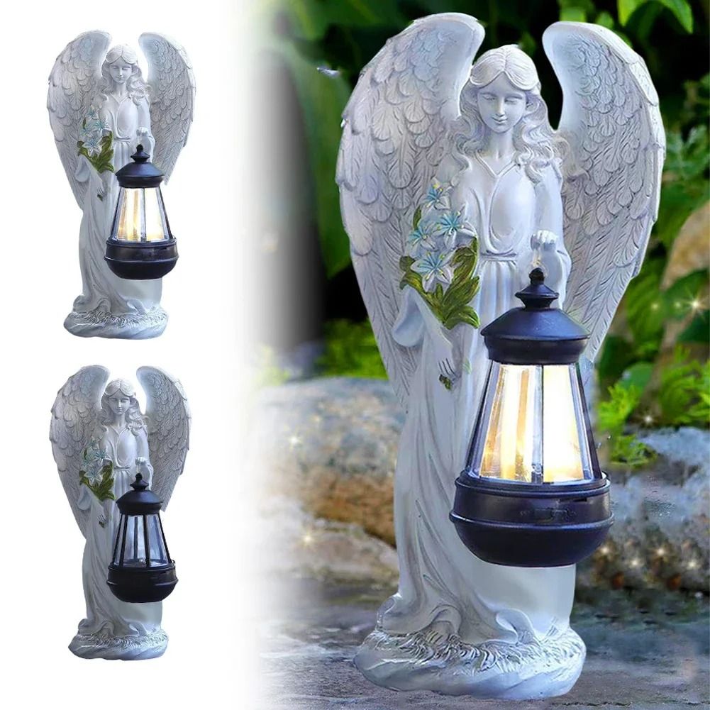 Solar Decorative Angel Figurine Lantern | Waterproof Angel Ornament Light for Home & Garden Decor