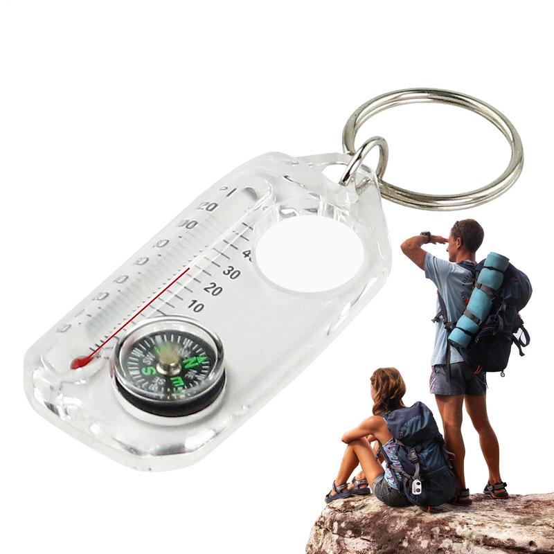 Mini Compass Keychain Survival Thermometer Tool for Outdoor Adventures  Perfect for Hiking and Mountaineering