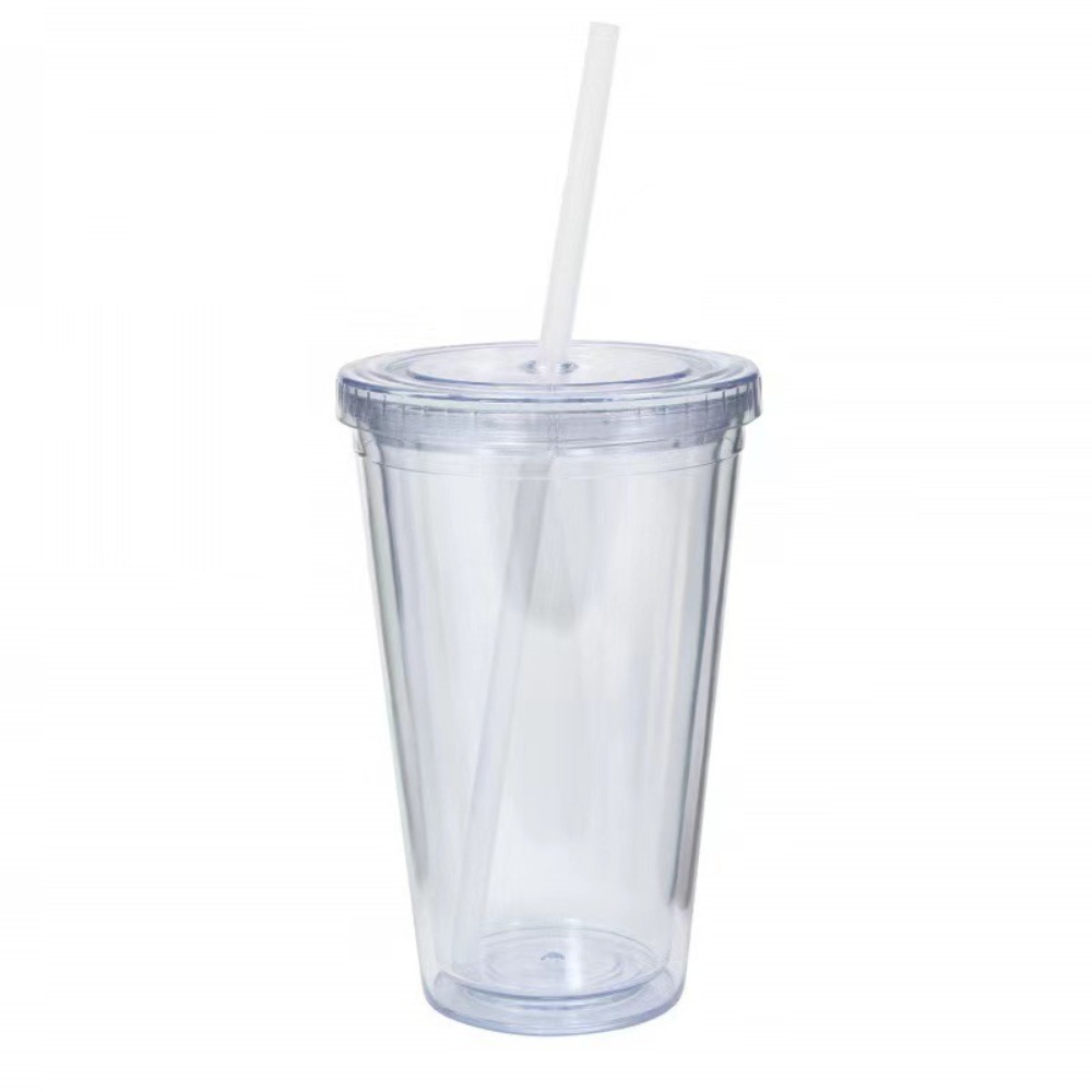 Plastic Clear Tumbler Smoothie Cup with Lid and Straw Transparent Double-Layer Iced Coffee Water Bottle Milk