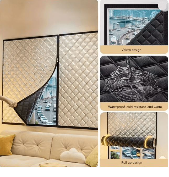 Custom Windproof Winter Curtains Zipper Sealed No Drill Insulated Window Cover