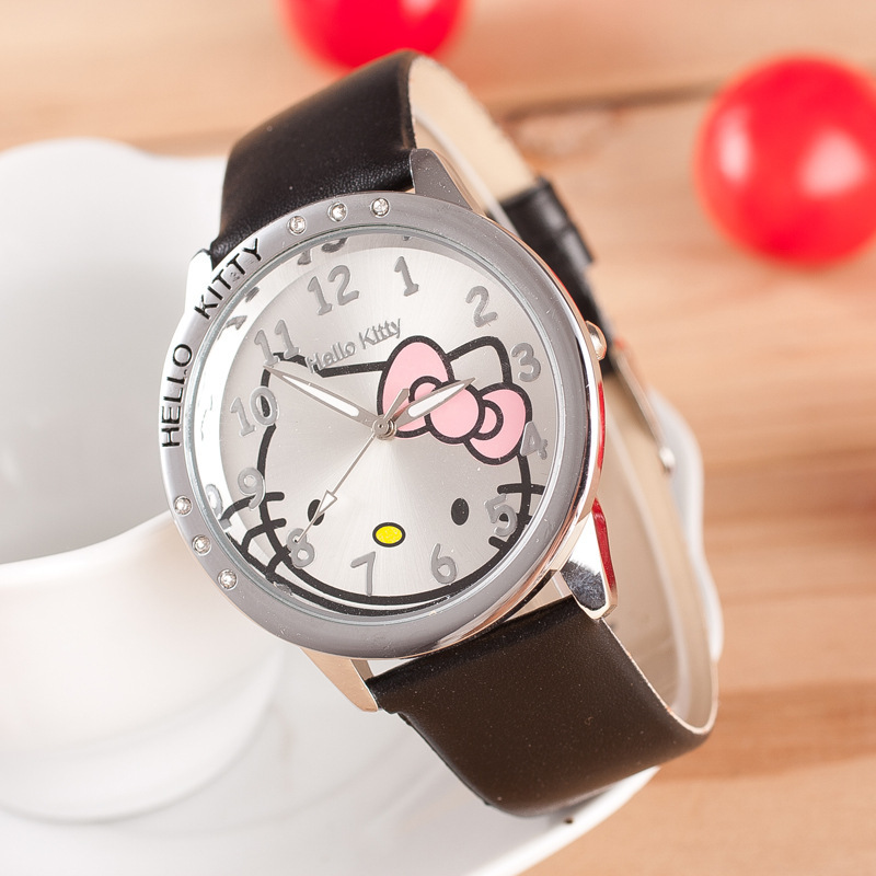 Hello Kitty Bow Digital Quartz Watch, Cartoon Belt Watch with Diamond, Kawaii Birthday Toy Gift