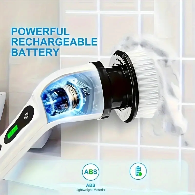 Electric Cleaning Brush, Cordless Rotating Scrubber with Brush Heads and Adjustable Extension Handle for Household
