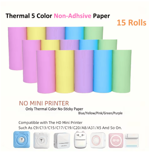 Kids Instant Camera Thermal Paper Refill Rolls, BPA-Free 57by25mm (White, Non-Adhesive)