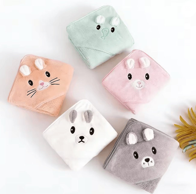 SnuggleHood Coral Fleece Baby Bath Towel Hooded Swaddle Wrap