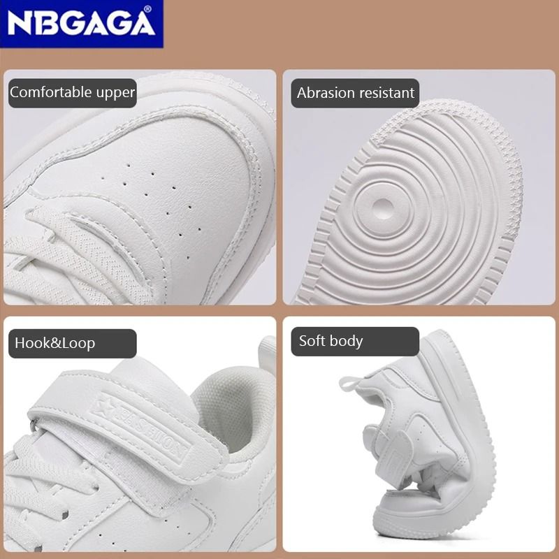 Childrens Black Leather Sneakers Non Slip Lightweight Walking and Sports Shoes