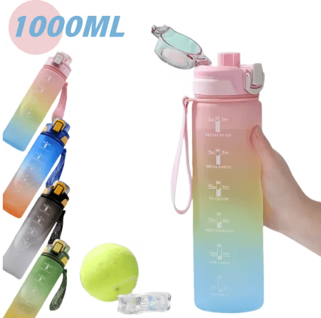 1 Liter Gradient Sports Water Bottle with Scale Large Capacity Outdoor Gym Hiking Bottle