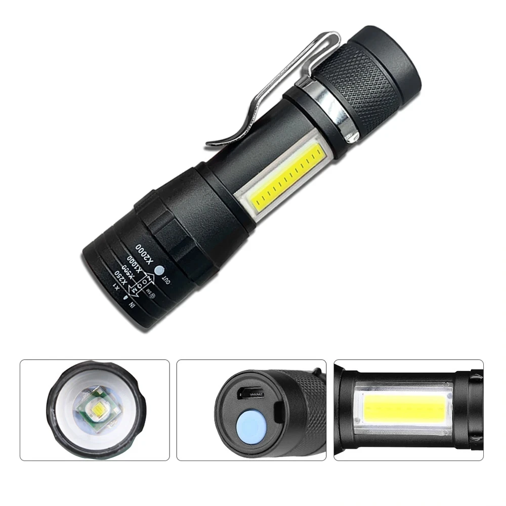 USB Rechargeable Mini Flashlight COB+XPE Portable Torch for Camping and Emergencies