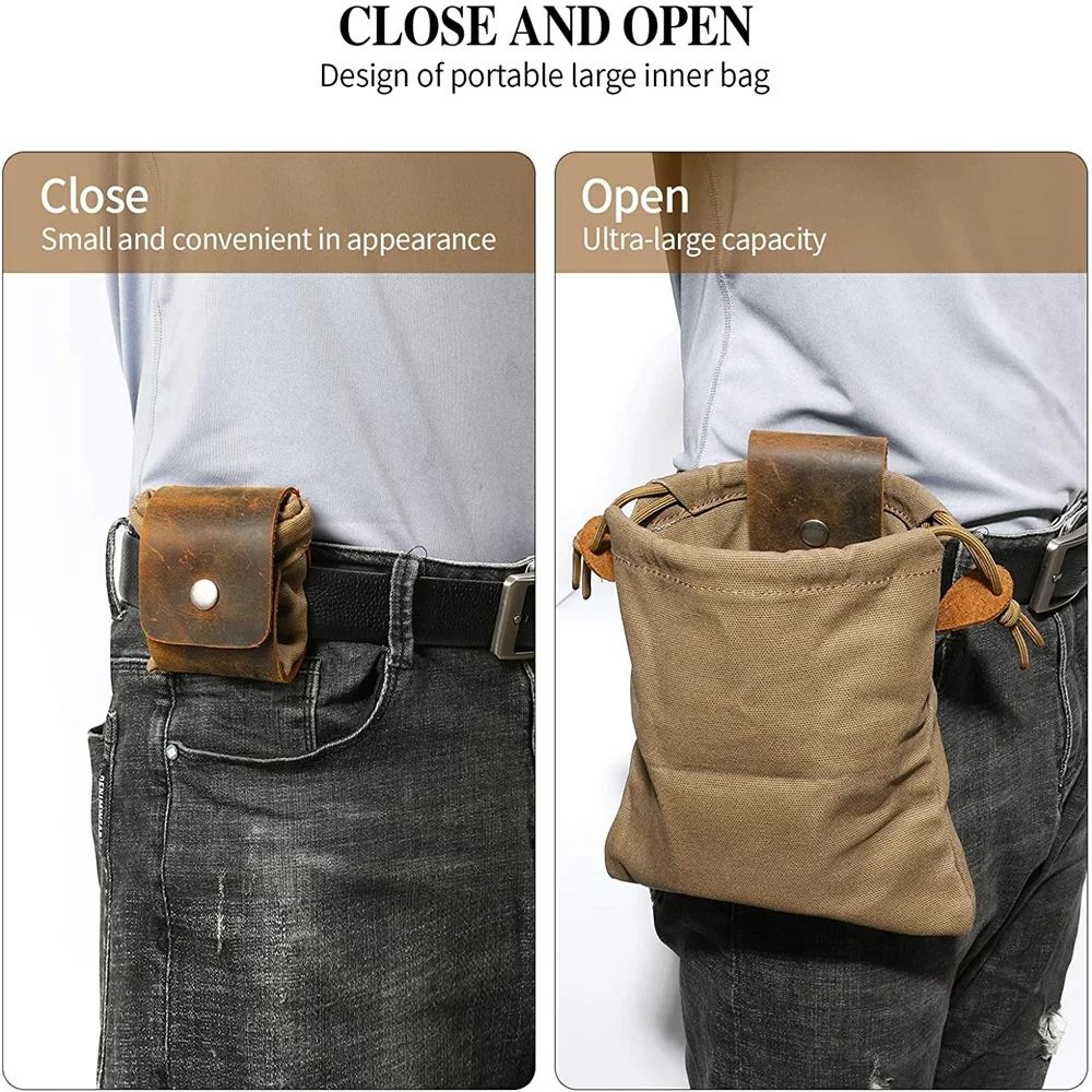 Portable Collapsible Foraging Bag PU Leather Fruit Picking Pouch for Hiking Camping and Bushcraft