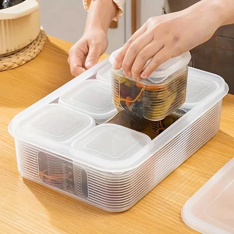 Premium Multi Grid Refrigerator Storage Box Fresh Keeping Produce Organizer with Lid