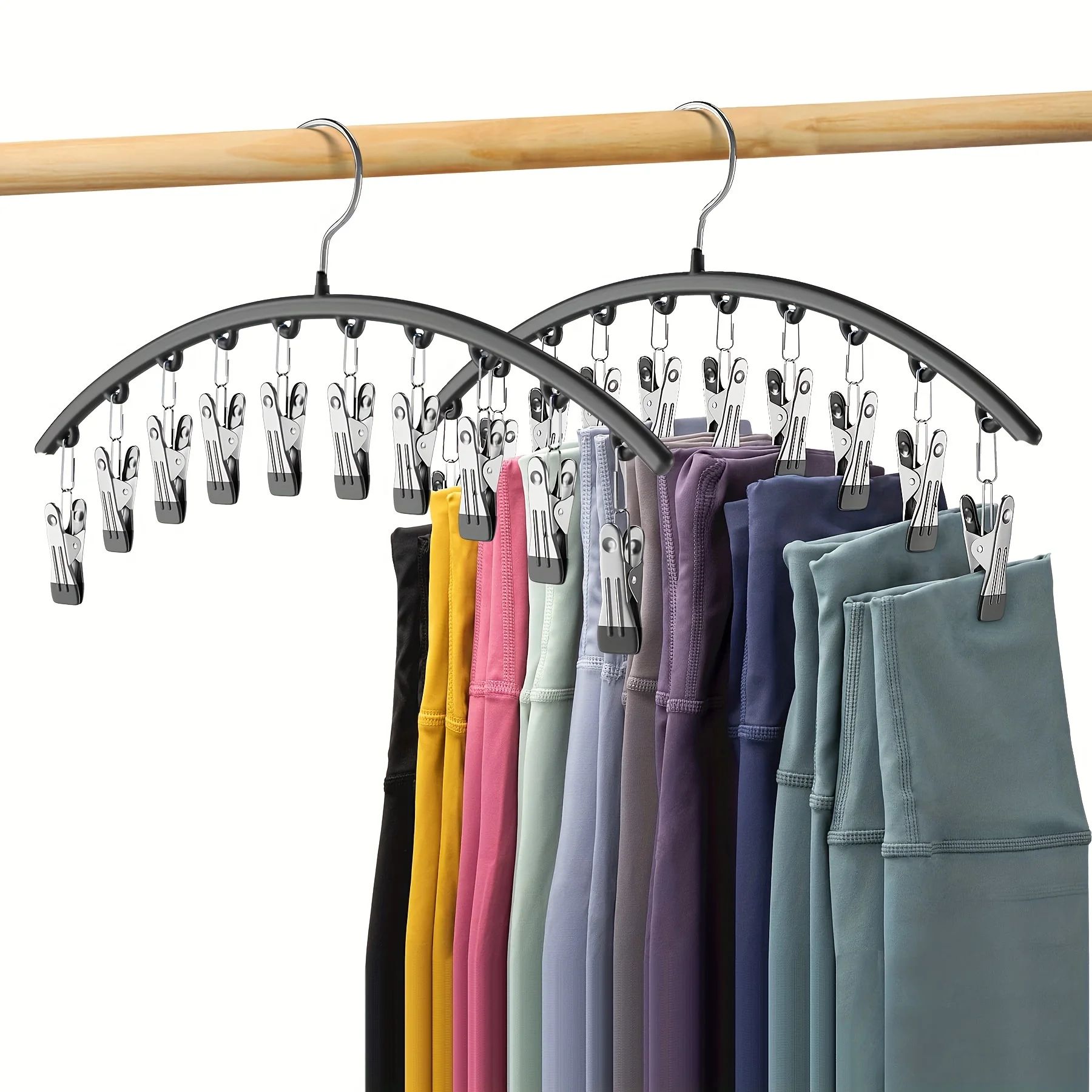 Curved Metal Yoga Pants Hanger with 10 Clips – Space-Saving Leggings Organizer