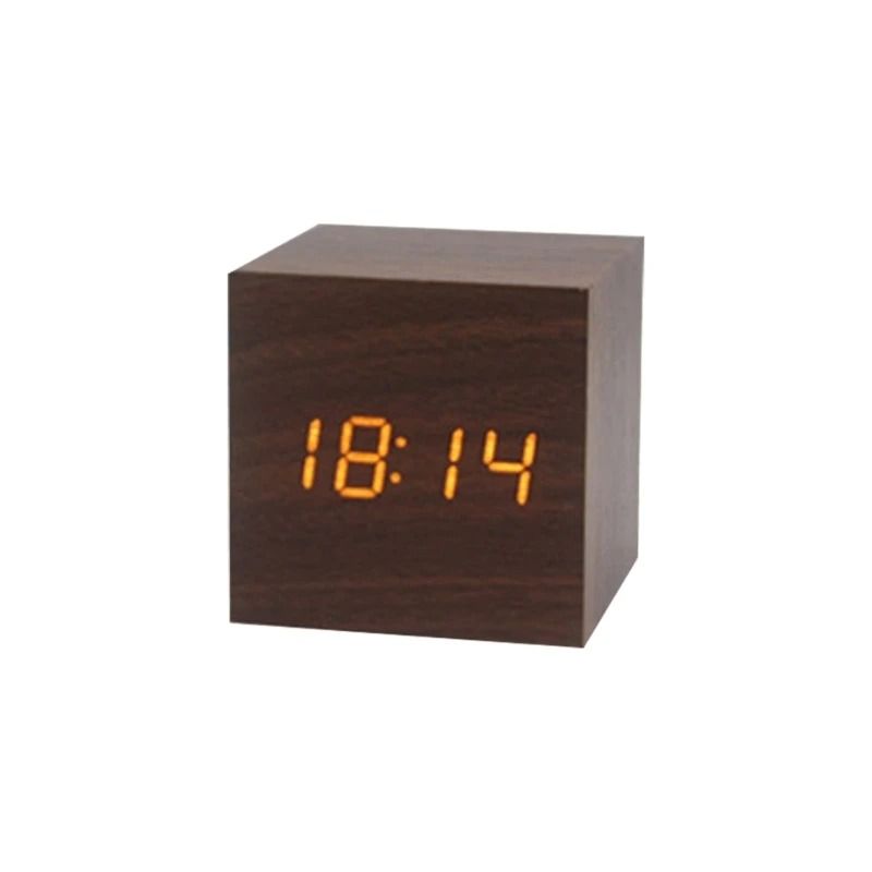 Wooden Cube Voice Control Alarm Clock