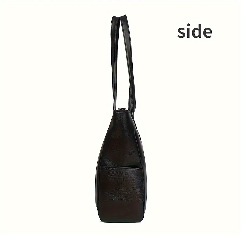 Durable PU Solid Color Shoulder Bag, Large Capacity Tote Bag with Zipper Double Handle, Perfect Commute Bag