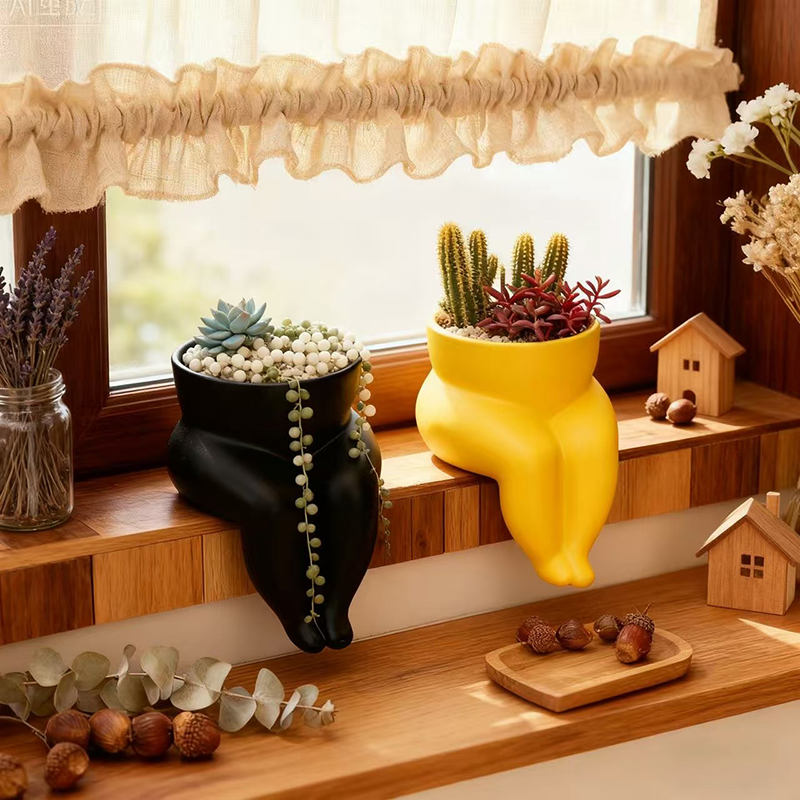 Creative Sitting Planter Pot Cute Fat Leg Flowerpot Decorative Indoor Outdoor Garden Decor