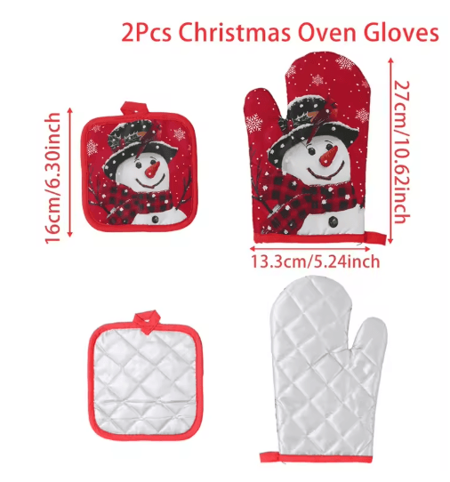 Festive Christmas Oven Gloves Heat Resistant Holiday Kitchen Mitts