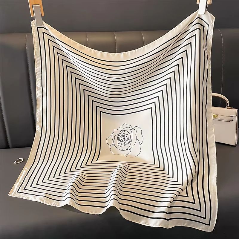 Women's Striped Silk Satin Square Scarf – 27.56x27.56in Elegant Headband, Neck Wrap & Bandana