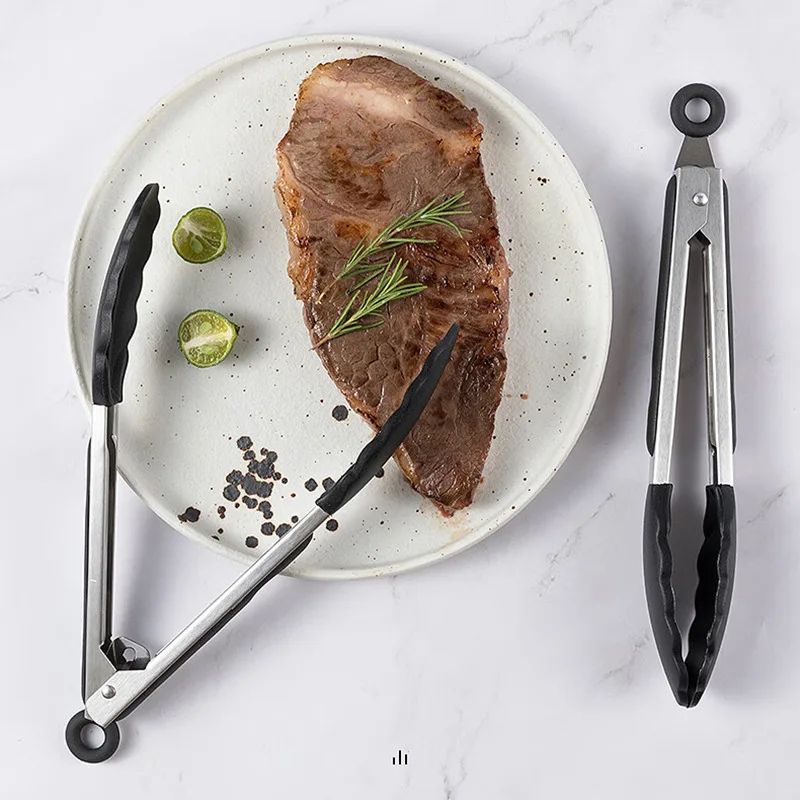 Premium Kitchen Silicone & Stainless Steel Food Tongs - Ergonomic, Heat-Resistant Serving & Cooking Clips