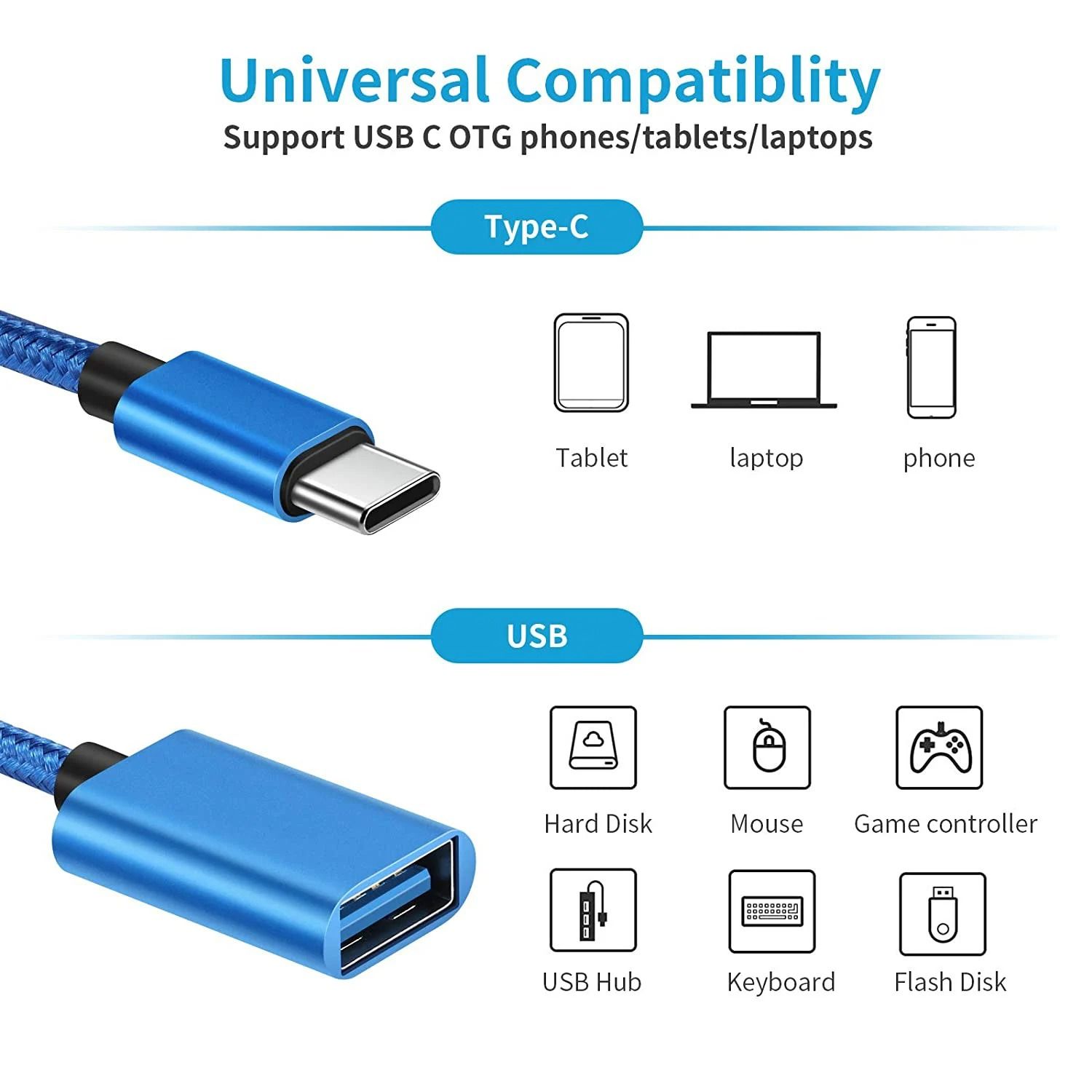 USB-C to USB-A Female OTG Data Adapter Cable