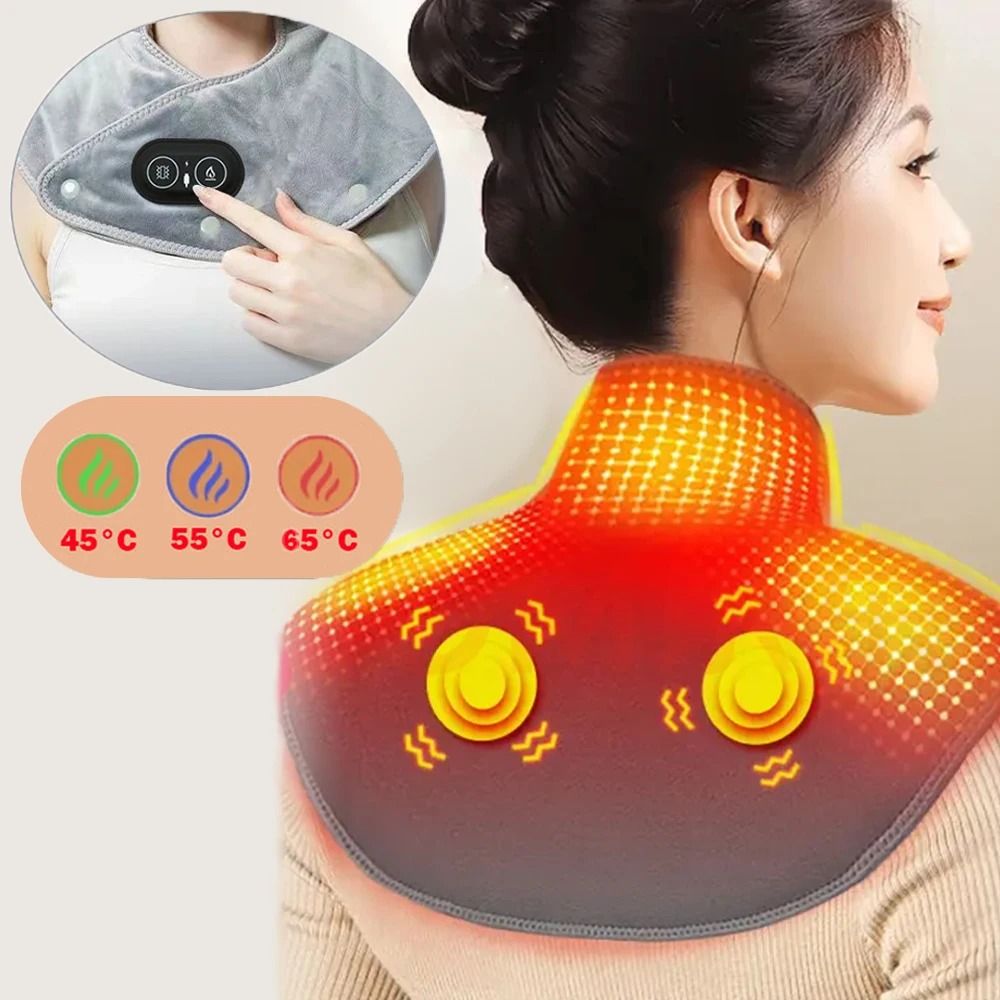 Electric Heating Neck Shoulder Vibration Massager Cervical Vertebra Infrared Therapy Heated Pad