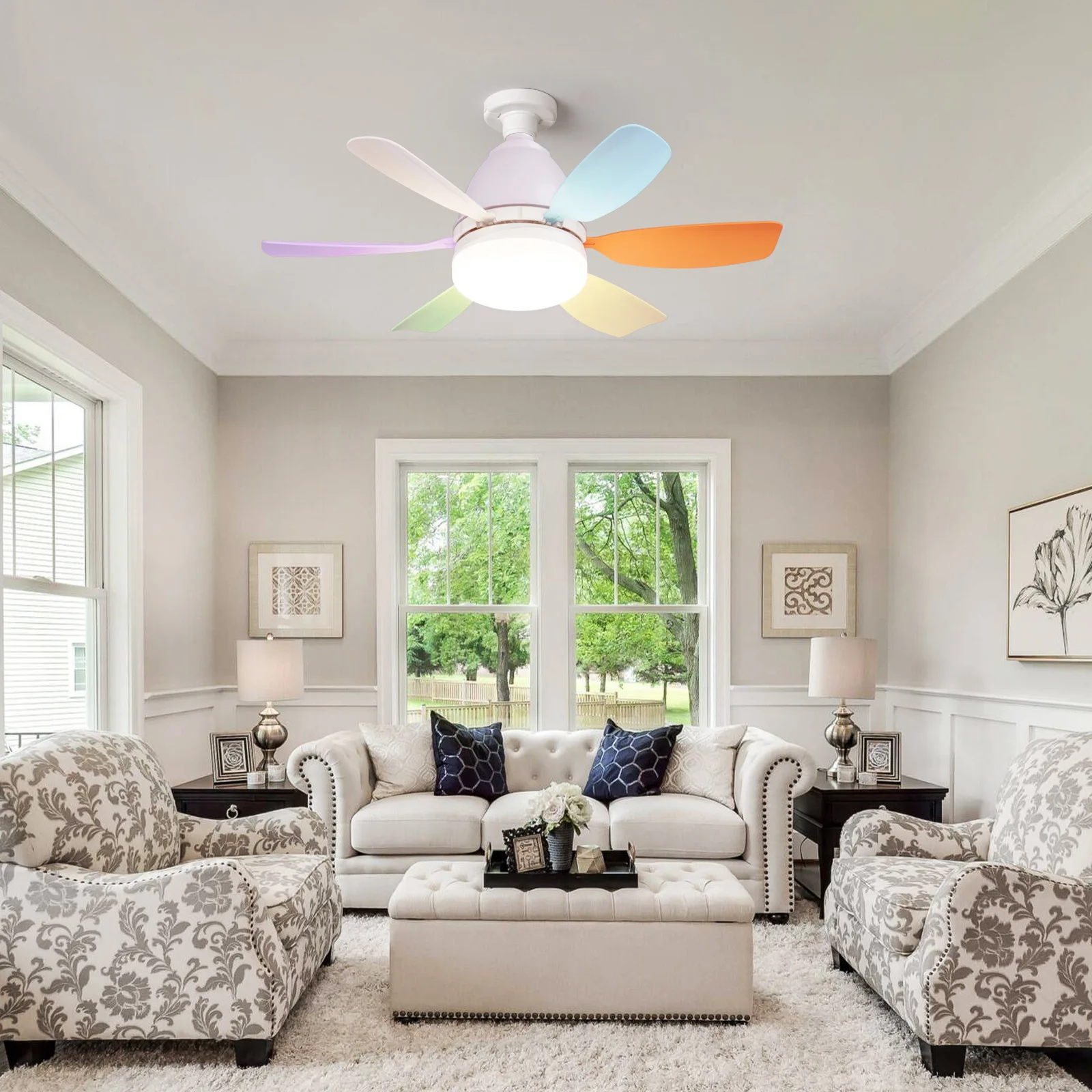 Noiseless Socket Fan Light with Remote, Small Ceiling Fans, Dimmable LED Light, Bluetooth Speaker