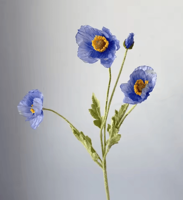 Elegant 4-Head Faux Poppy Bouquet – Realistic Silk Artificial Flowers for Home & Event Decor