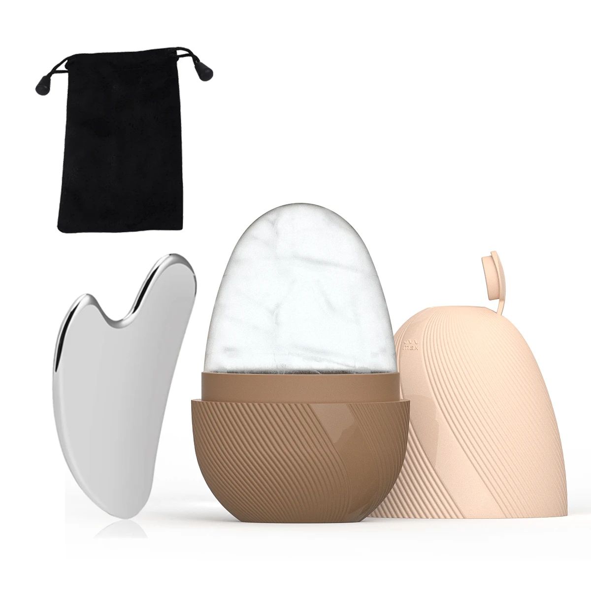 CryoGlow Ice Face Roller & Stainless Steel Gua Sha Facial Sculpting Set