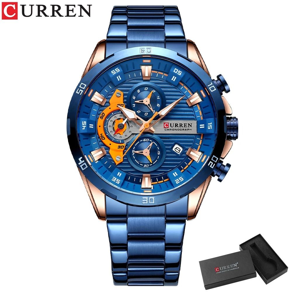 Curren Stainless Steel Mens Watch with Luminous Chronograph Dial