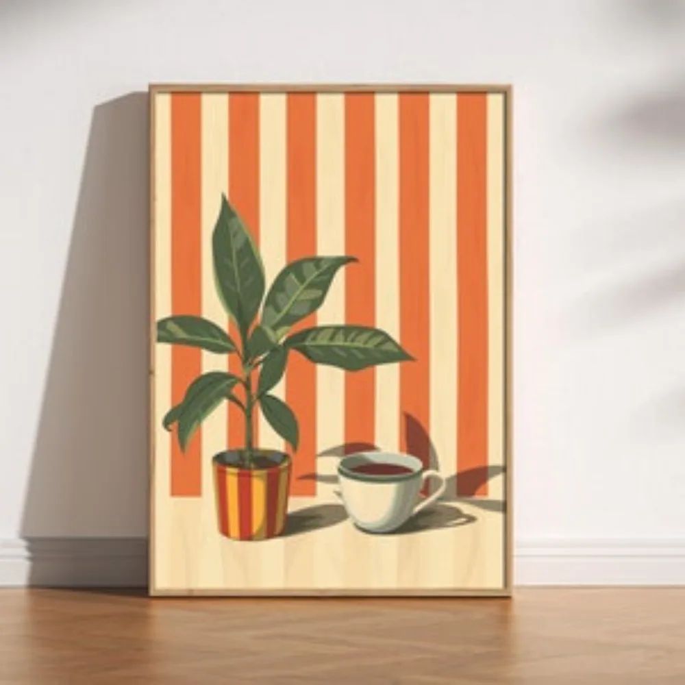 Retro Coffee Stripe Canvas Poster – Minimalist Kitchen Wall Art for Cafe & Coffee Lover Decor