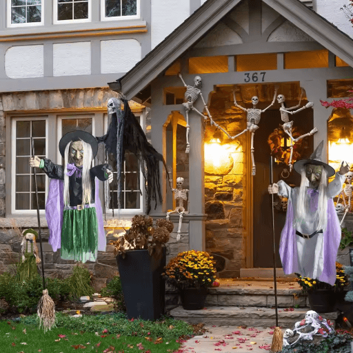 6FT Flying Witch Halloween Decoration Outdoor Hanging Witch with Light Up Eyes and Scary Sound