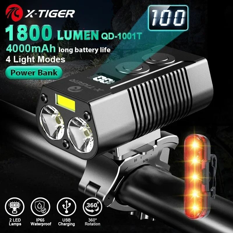 X Tiger Bike Light Headlight Bicycle Lamp with 5200mAh Power Bank