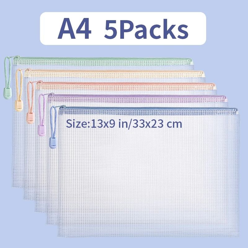 Waterproof Mesh Zipper Document Folder A4 A5 Storage Pouch
