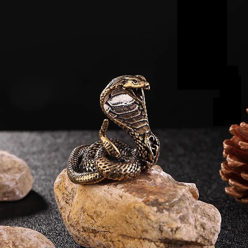 Antique Brass Snake Figurine Mini Copper Statue for Desk and Home Decor