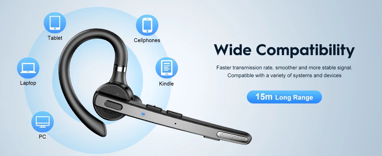 Bluetooth Wireless Headset Dual-Mic Noise Cancelling