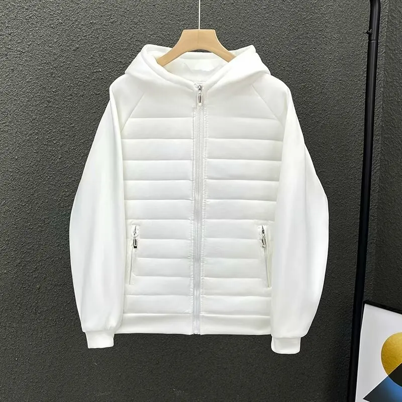 Men's Lightweight Winter Jacket, Cotton Padded Parkas, Casual Hooded Sweatshirt with Full Covered Edge, Loose Style Coup