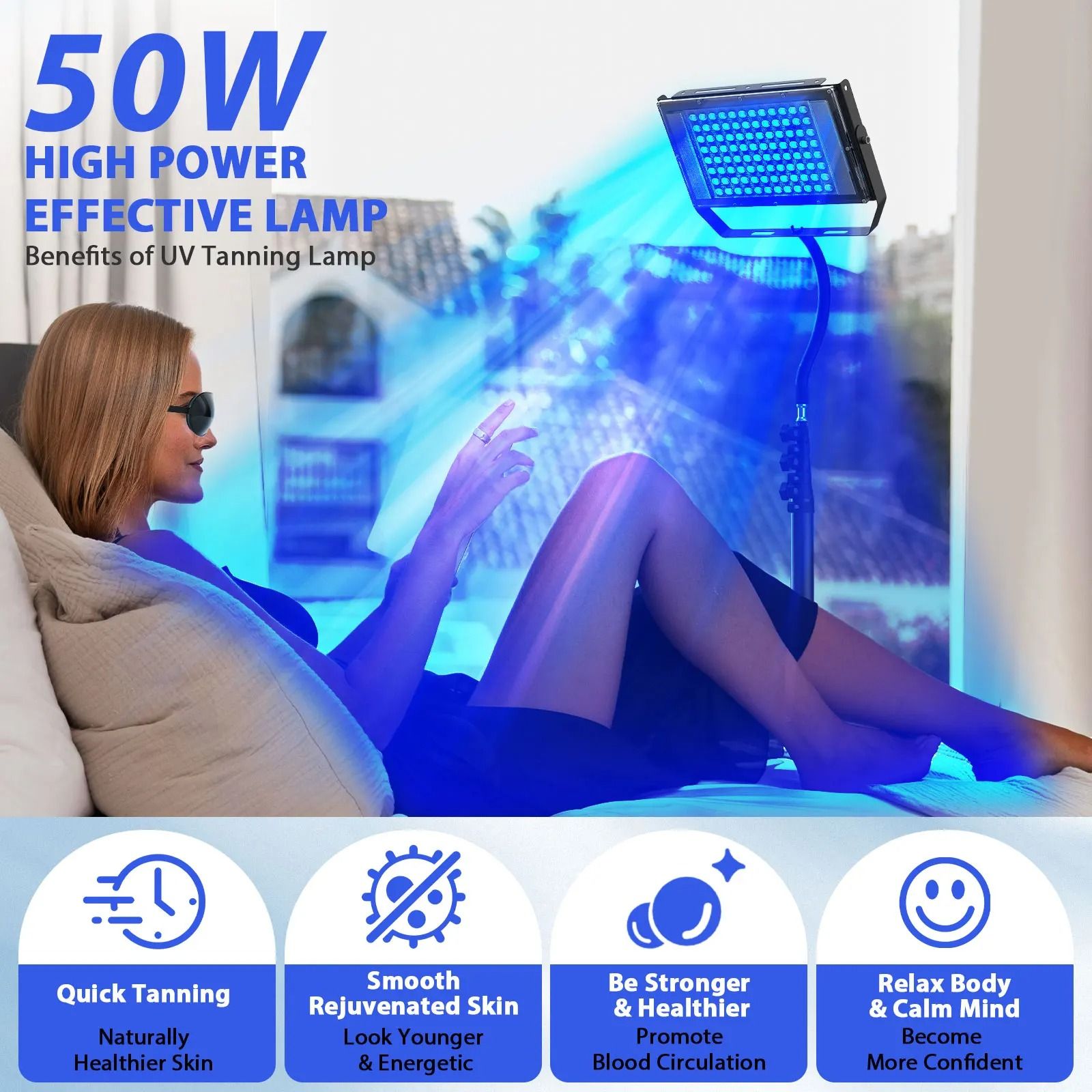 Ultraviolet Tanning Lamp 50W Tripod Solarium Lamp for Body