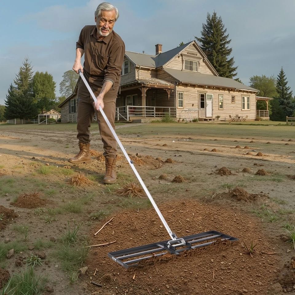 Heavy Duty Lawn Leveling Rake Adjustable Handle for Yard & Garden, Durable Carbon Steel Tool