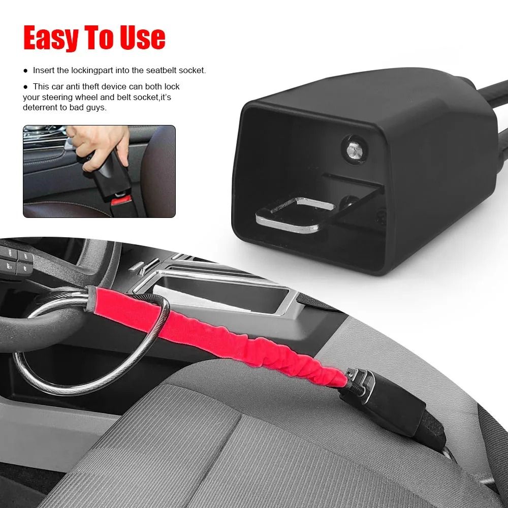 Anti Theft Steering Wheel Lock with Steel Rope and Seat Belt Socket