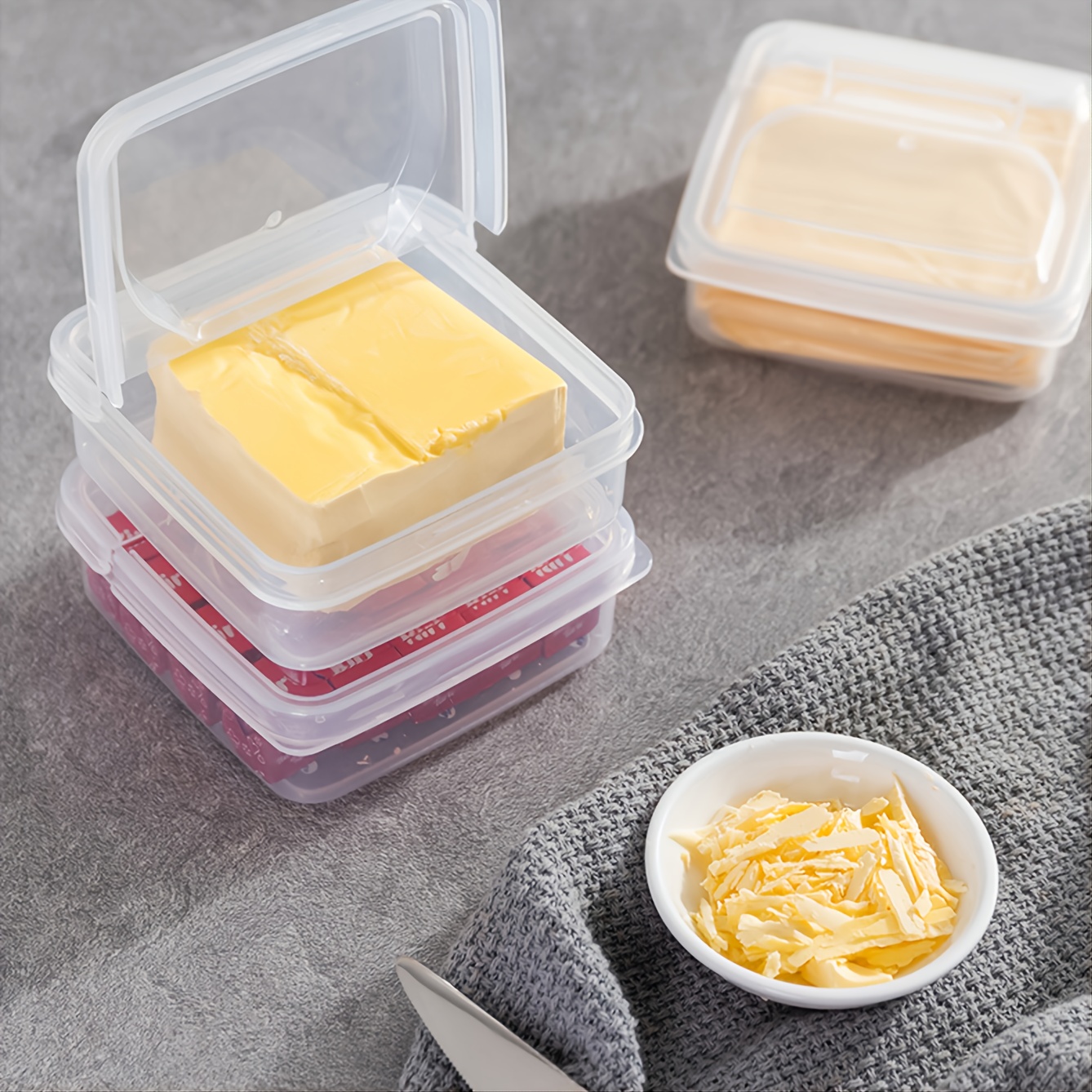 Plastic Refrigerator Cheese Storage Box - Cheese & Butter Block Container with Lid