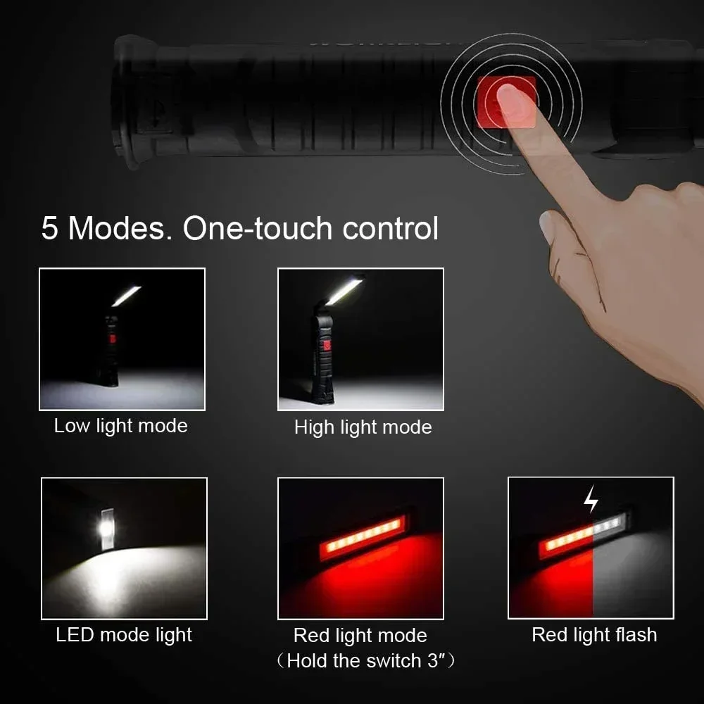 Multifunctional Folding Work Light USB Rechargeable Camping Light with Built in Battery & Magnetic Base for Easy Use