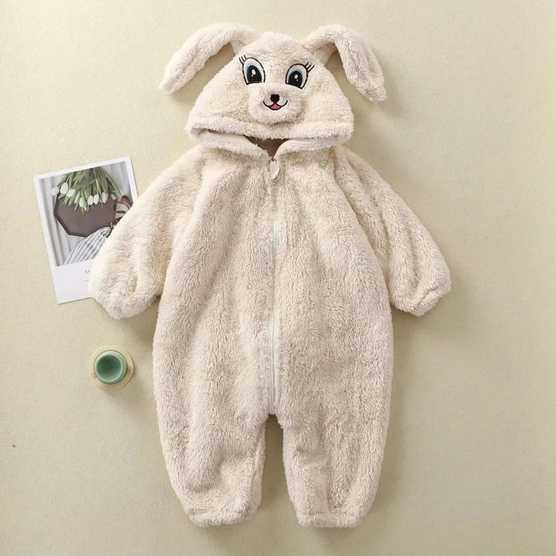 Cartoon Panda & Bunny Winter Fleece Romper