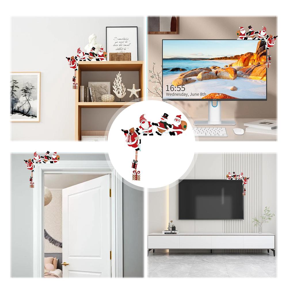 Christmas Door Frame Ornament Snowman, Cute Santa Door Corner Decor Wooden Reindeer Frame Sign