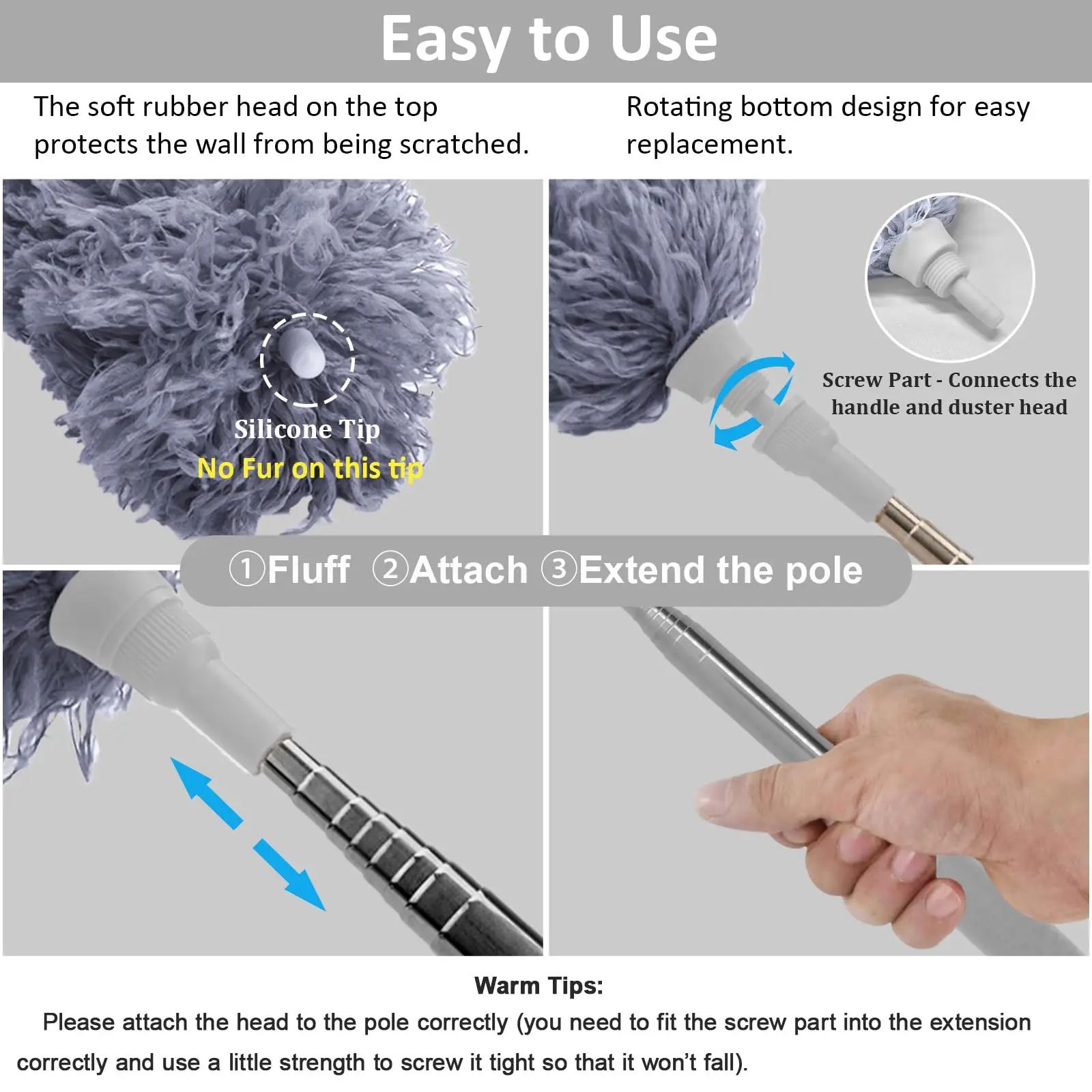 Extendable Microfiber Duster with Telescopic Pole – Retractable, Washable Ceiling & High Reach Dust Removal Brush