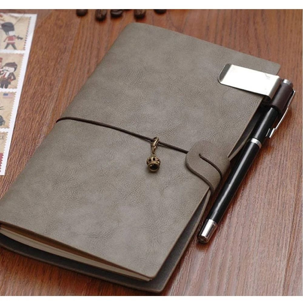 Retro Leather Pen Loop with Metal Security Clip – Vintage Journal Pencil Holder & Bookmark for Premium Notebooks