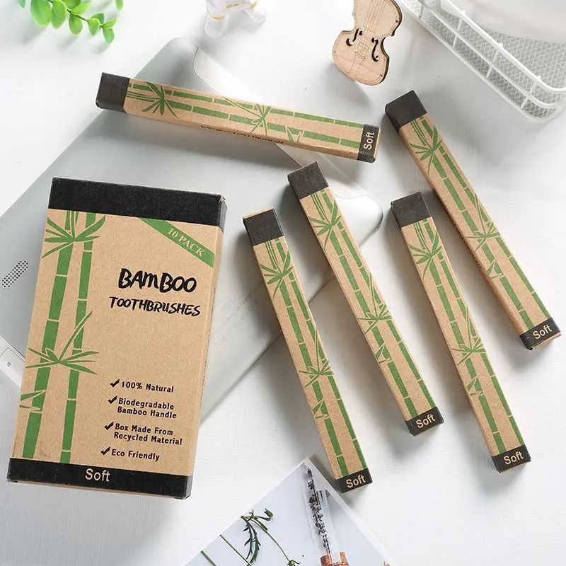 Natural Eco-Friendly Bamboo Toothbrush Set Colorful 10-Piece Value Pack